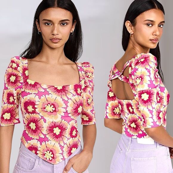 Free People Give Me More Macro Floral Style Crop Top pink combo NWT MSRP $98 - Picture 5 of 16